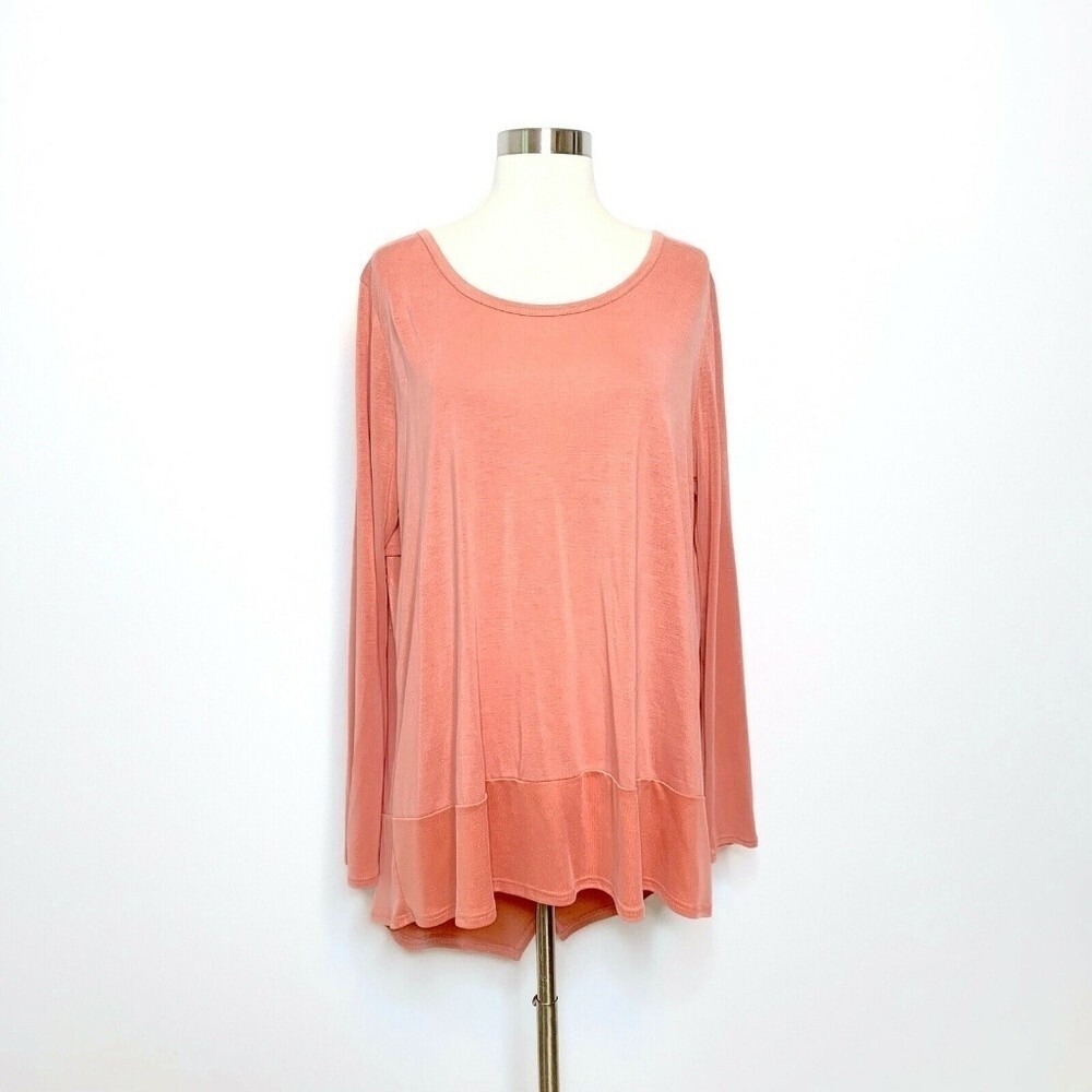 Sinuous Top Women XL Coral Pink Long Sleeve Shirt Cowl Back Faux Wrap NWT